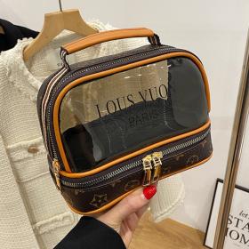 Trousse de toilette transparente double couche pour femmes, sac cosmétique étanche de grande capacité